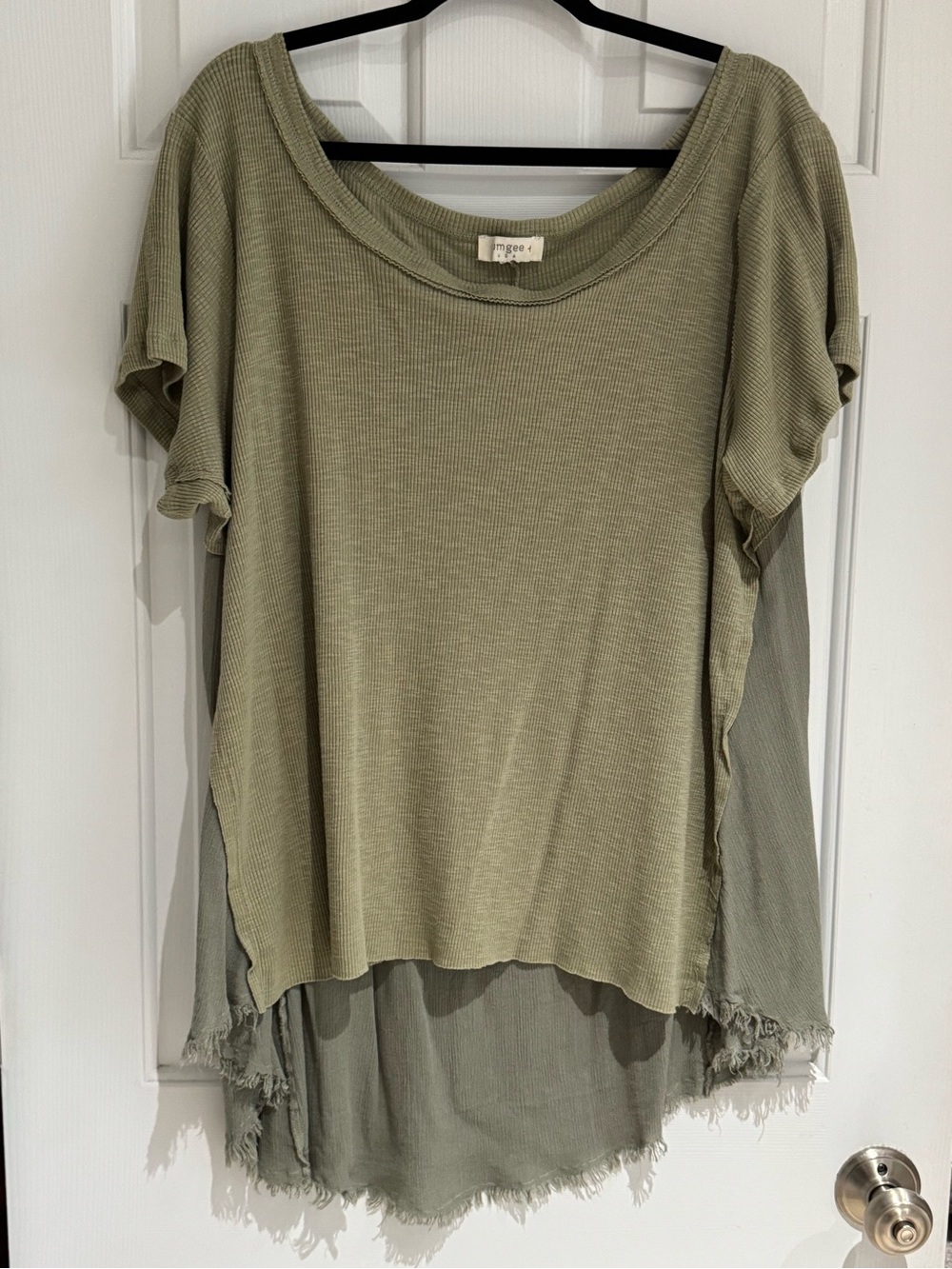 Umgee Oversized Olive Green Layered Boho Short-Sleeve Top